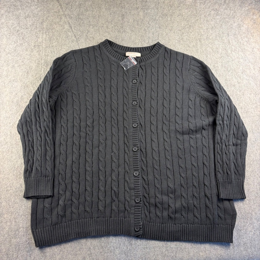 Woman Within Sweater Women's 1X 22/24 Black Cable Knit Button Front Cardigan